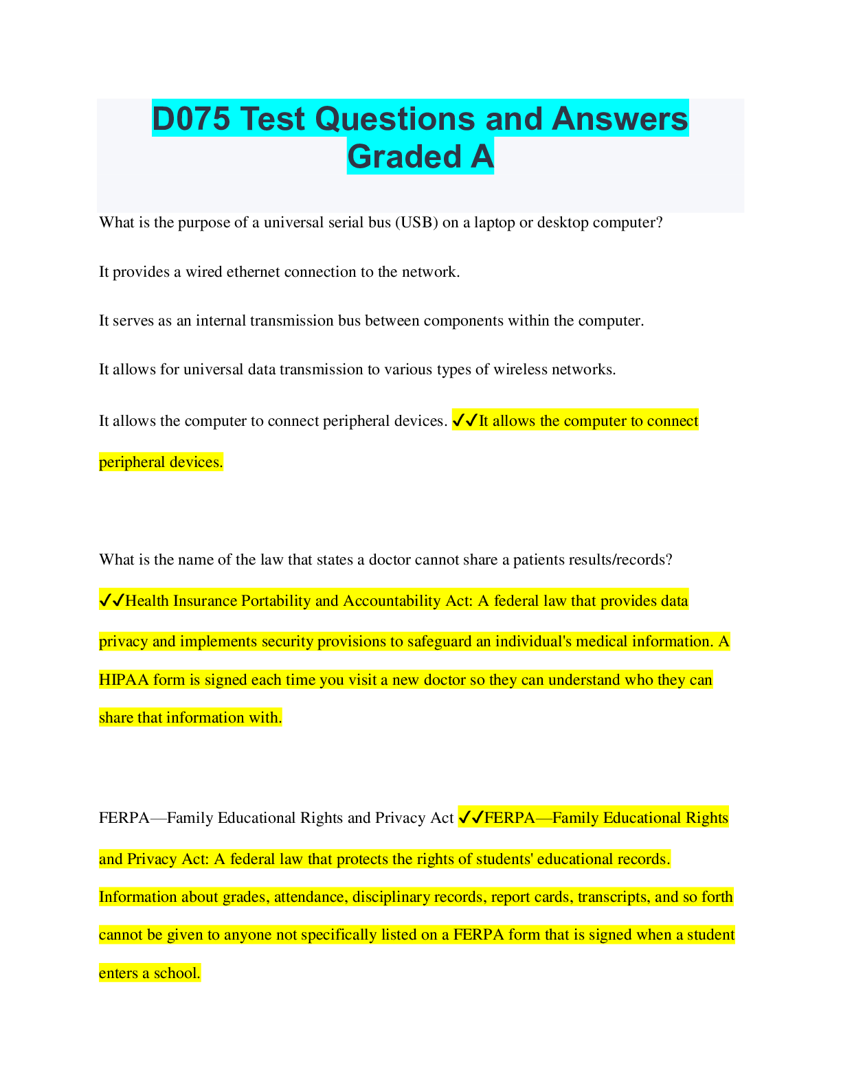 D075 Test Questions and Answers Graded A Browsegrades